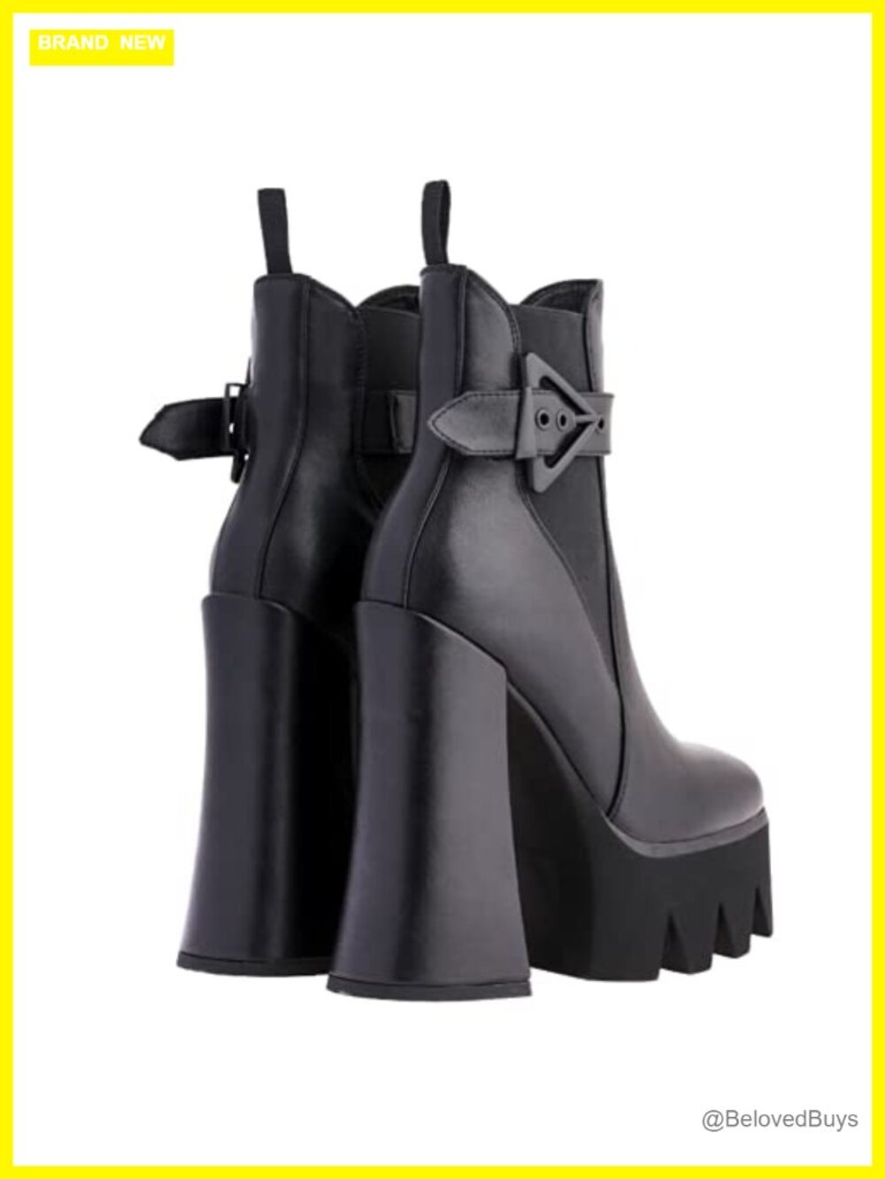 Faux Leather Square Toe Chunky Heel Platform Ankle Booties - Picture 2 of 7